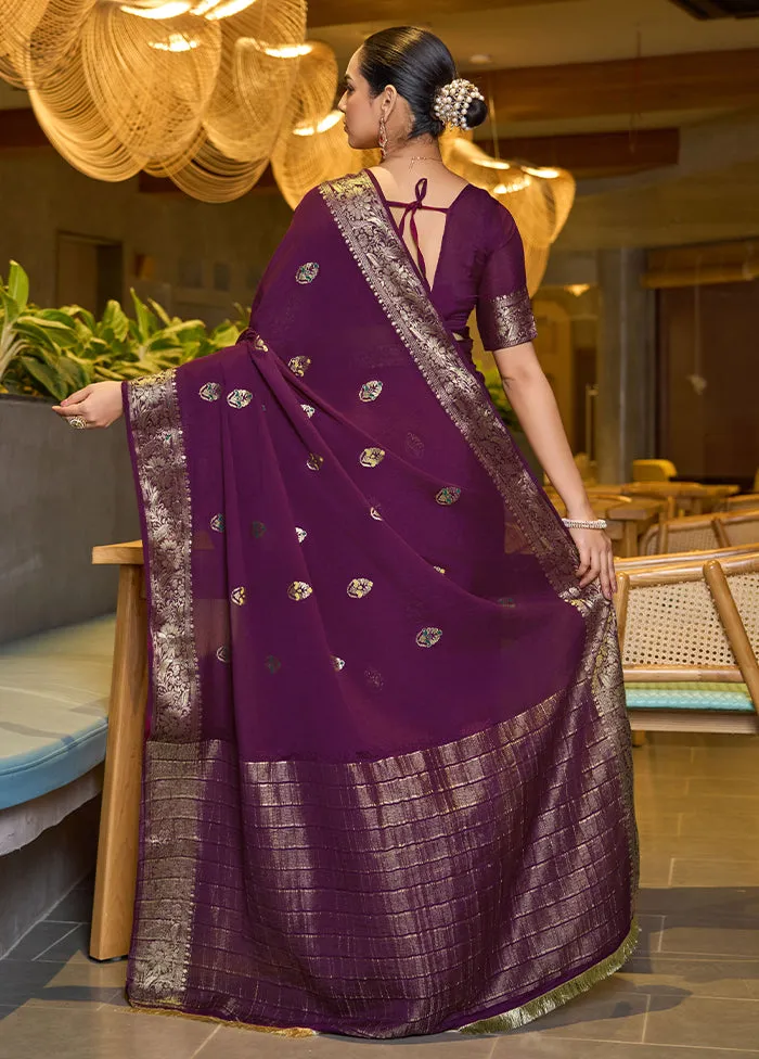Wine Spun Silk Saree With Blouse Piece