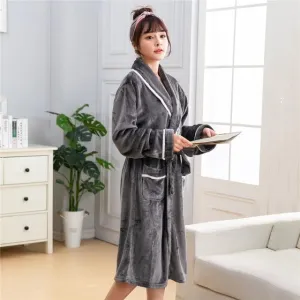 Winter Thick Warm Female Coral Fleece Kimono Robe