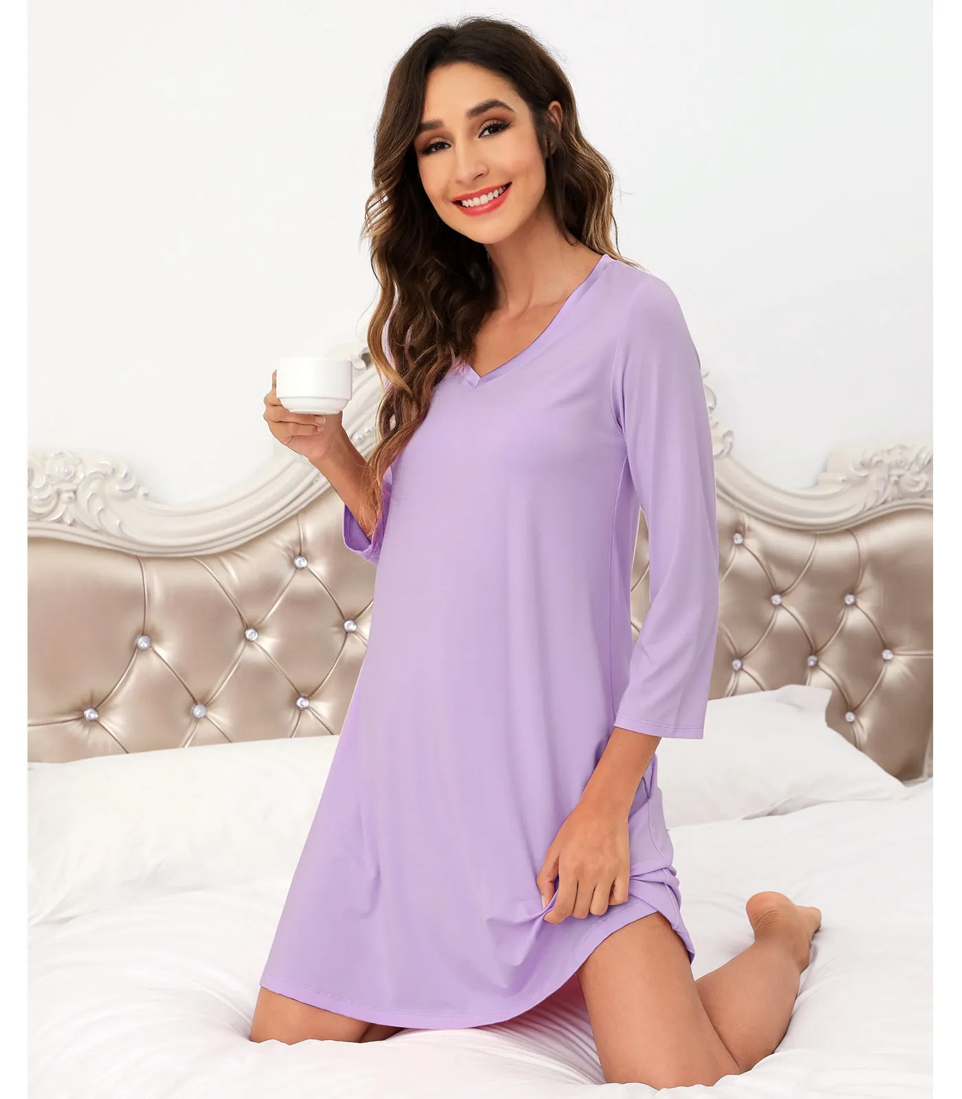 WiWi Nightgowns Soft Long Sleeve Nightshirts