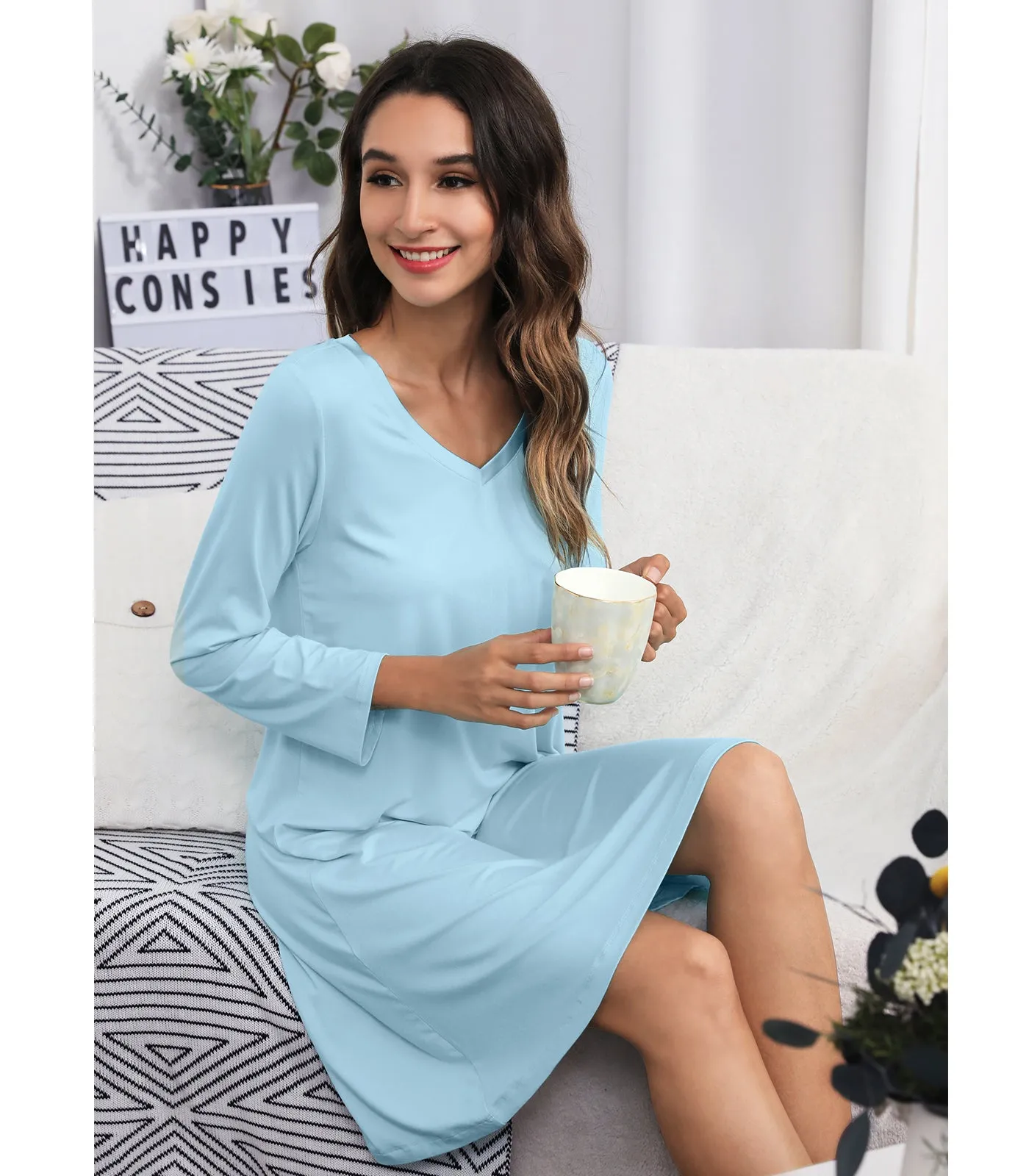 WiWi Soft Long Sleeve Nightshirts for women