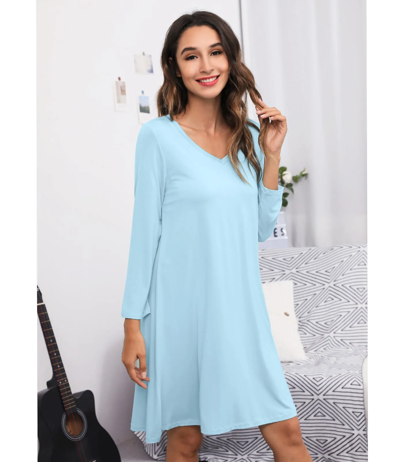 WiWi Soft Long Sleeve Nightshirts for women