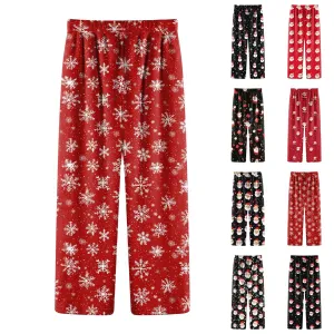 Women Fashion Pants Christmas Pajamas Flannel Comfortable Pants Stright Long Wide leg pants