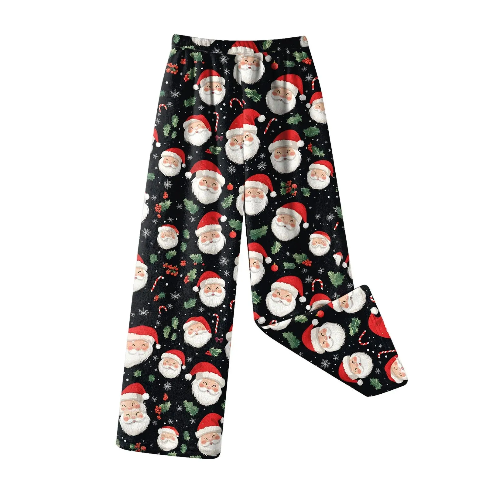Women Fashion Pants Christmas Pajamas Flannel Comfortable Pants Stright Long Wide leg pants