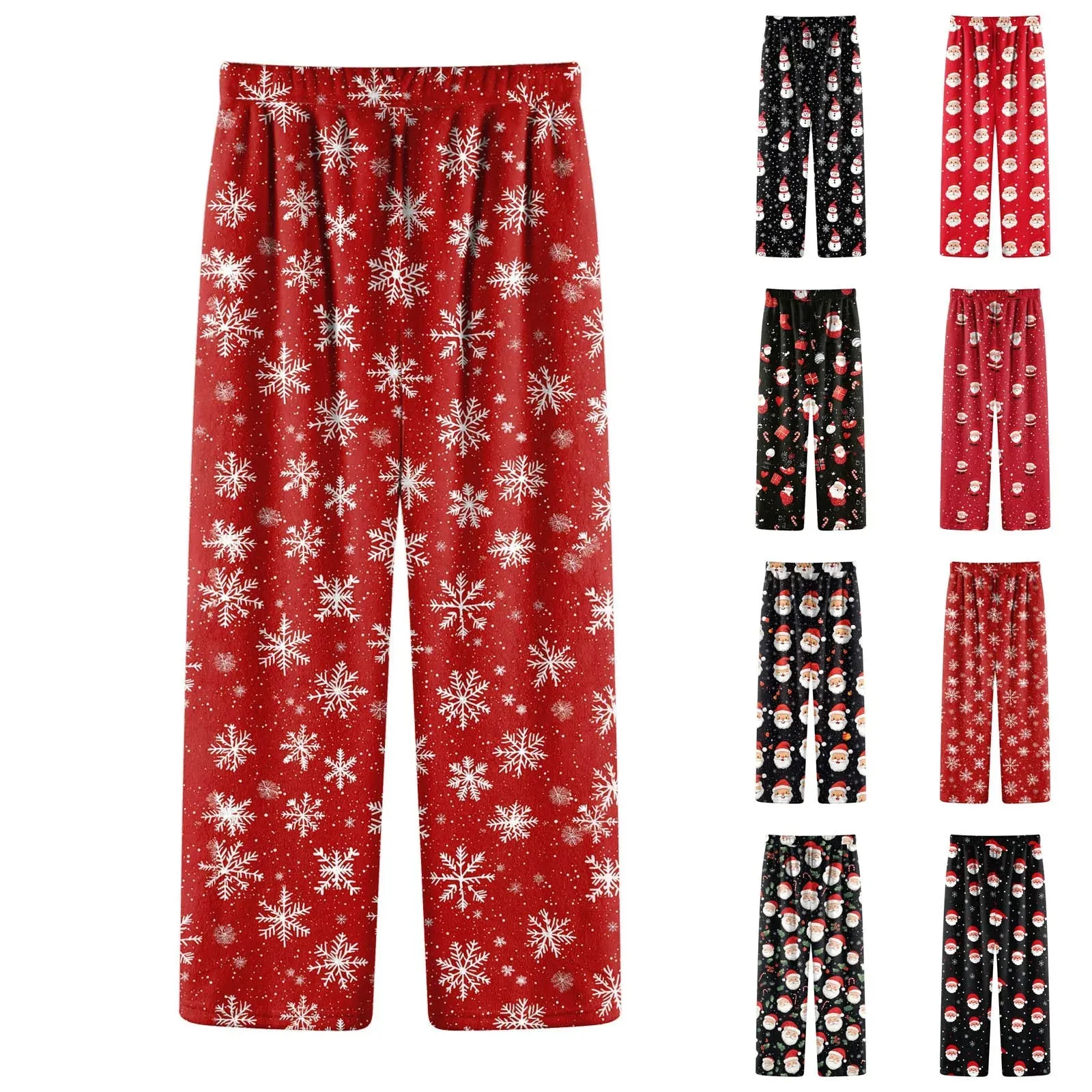 Women Fashion Pants Christmas Pajamas Flannel Comfortable Pants Stright Long Wide leg pants
