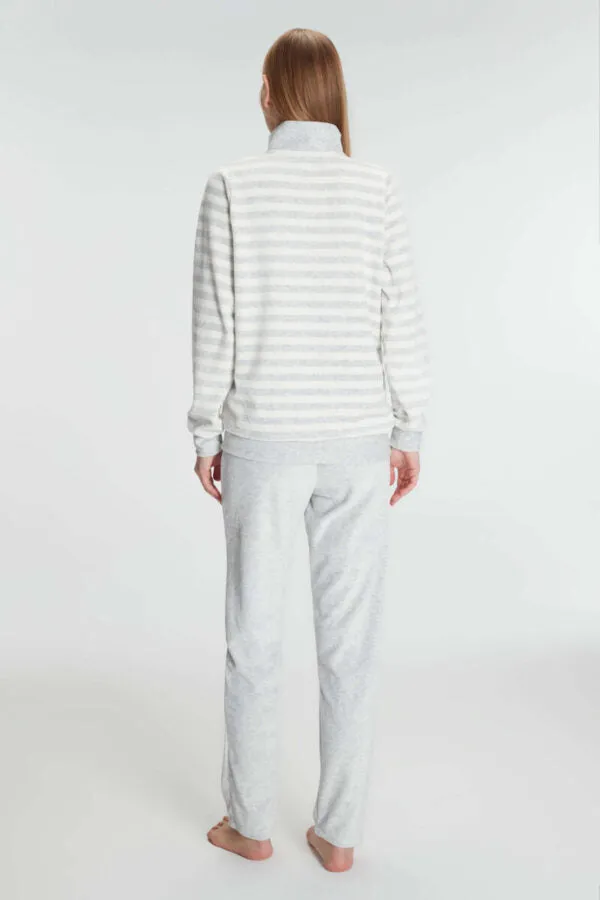 Women’s Cotton Long Sleeve Zippered Sweatshirt and Trouser Set Pajama Set