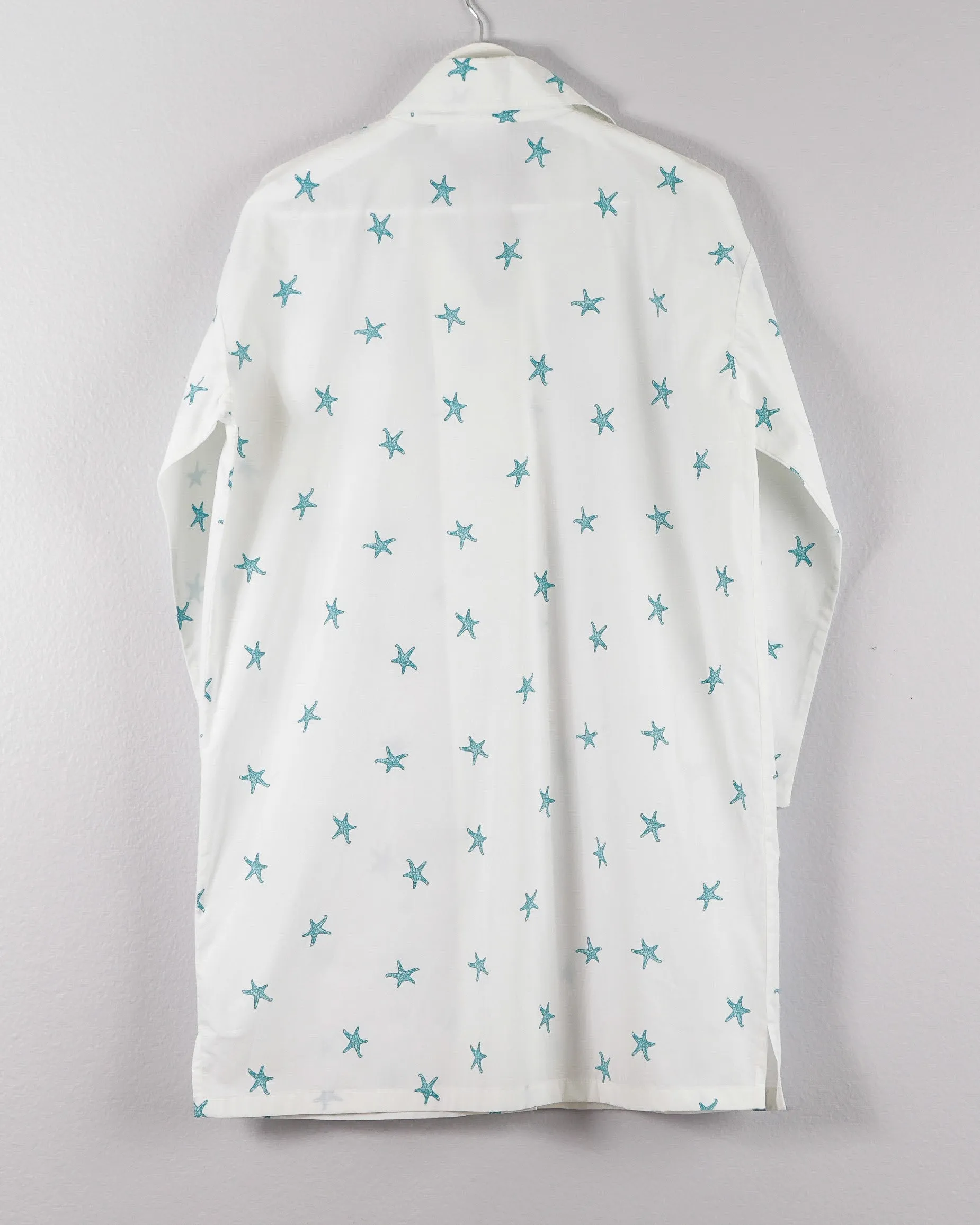 Women's Cotton Nightshirt In Teal Starfish