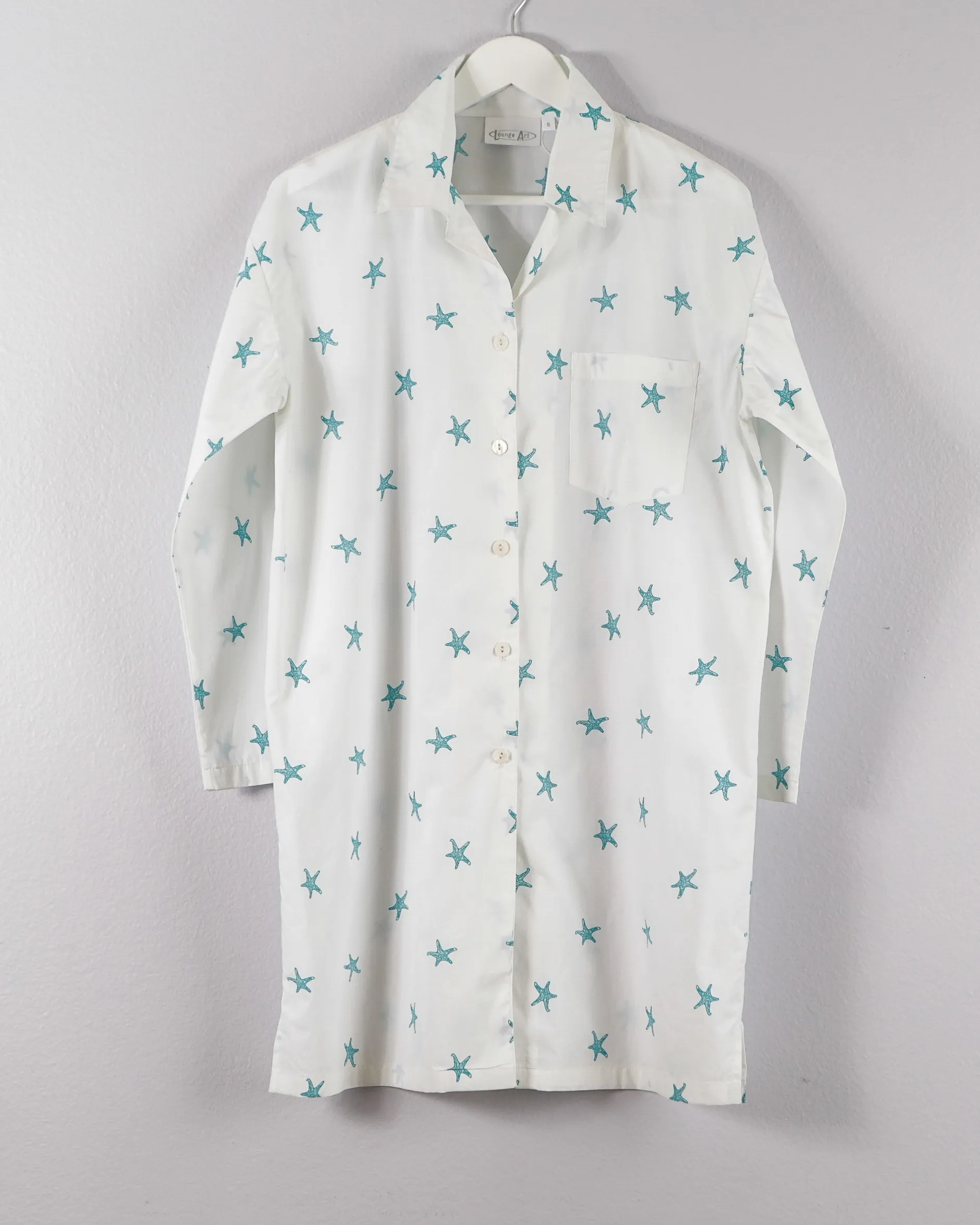 Women's Cotton Nightshirt In Teal Starfish