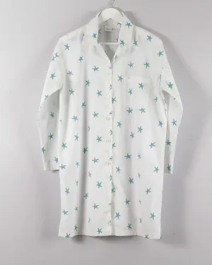 Women's Cotton Nightshirt In Teal Starfish