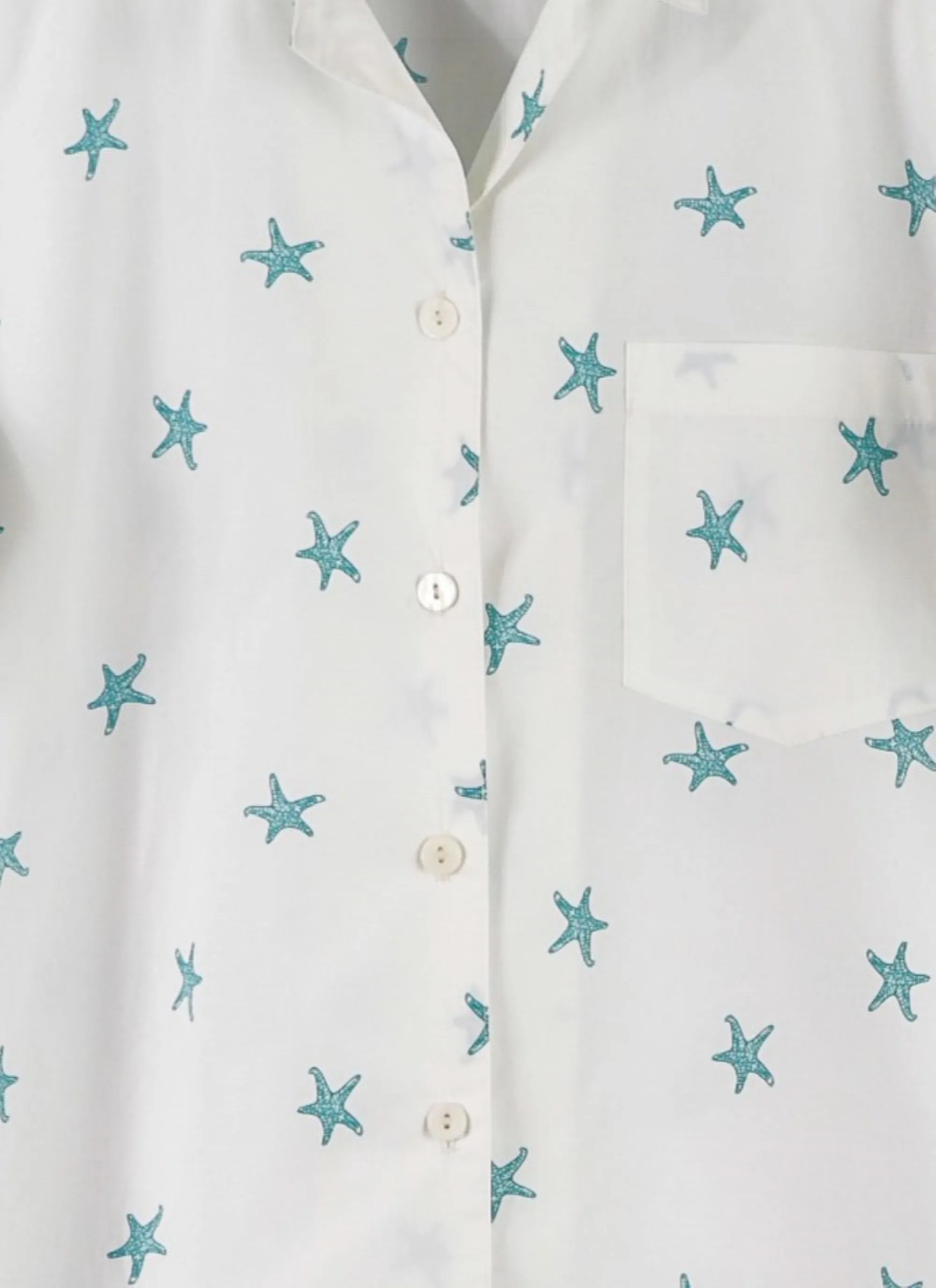 Women's Cotton Nightshirt In Teal Starfish