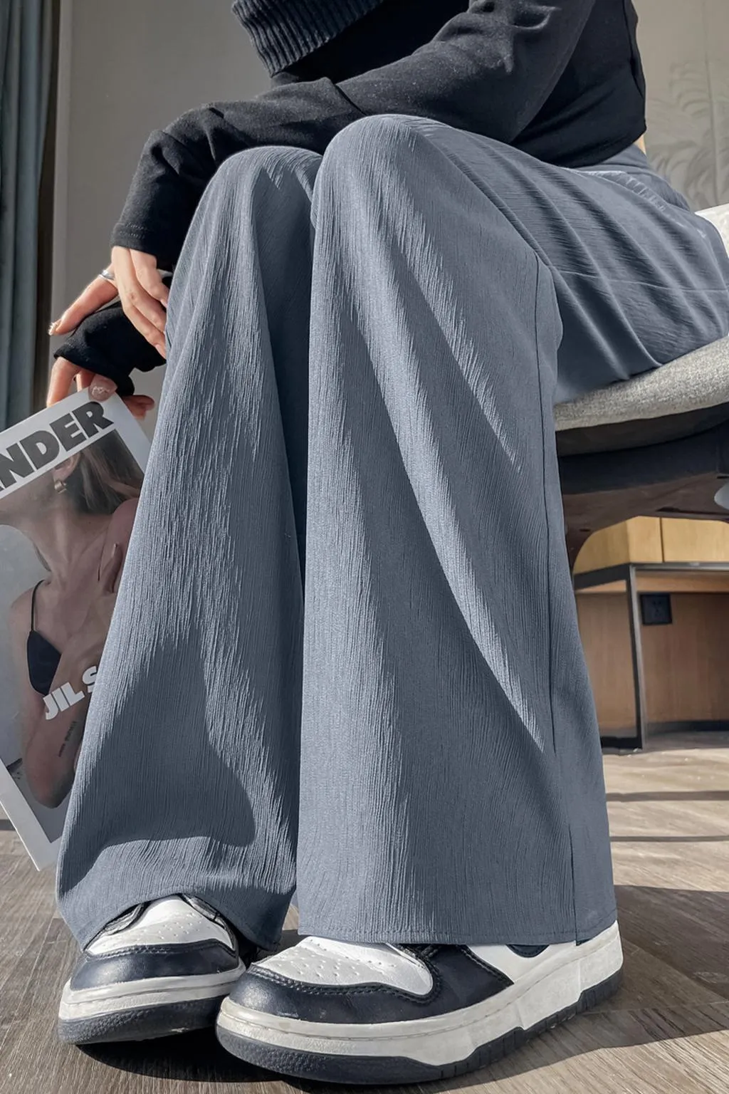 Women's Crinkled Gauze Straight Leg Pants for Effortless Style