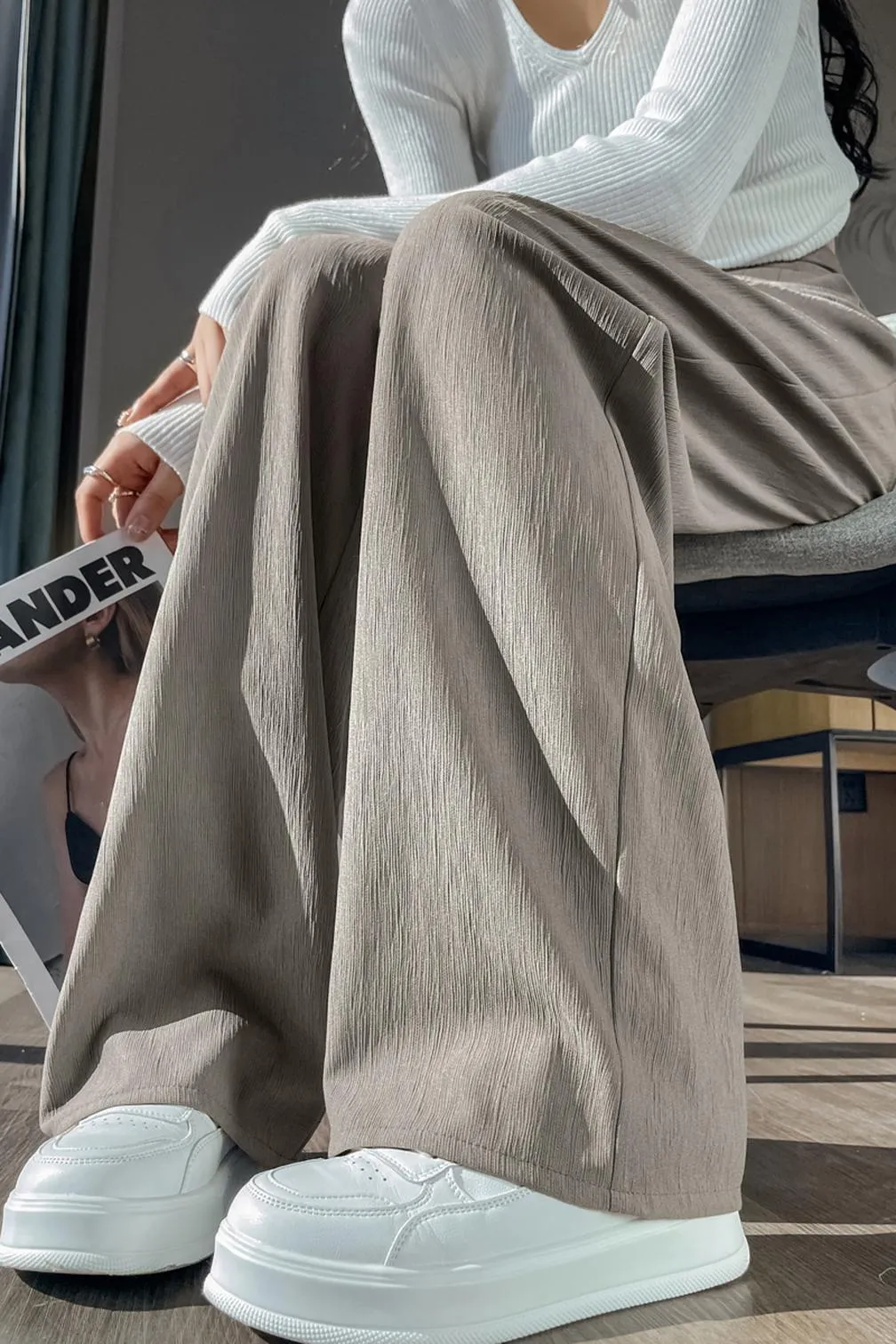 Women's Crinkled Gauze Straight Leg Pants for Effortless Style