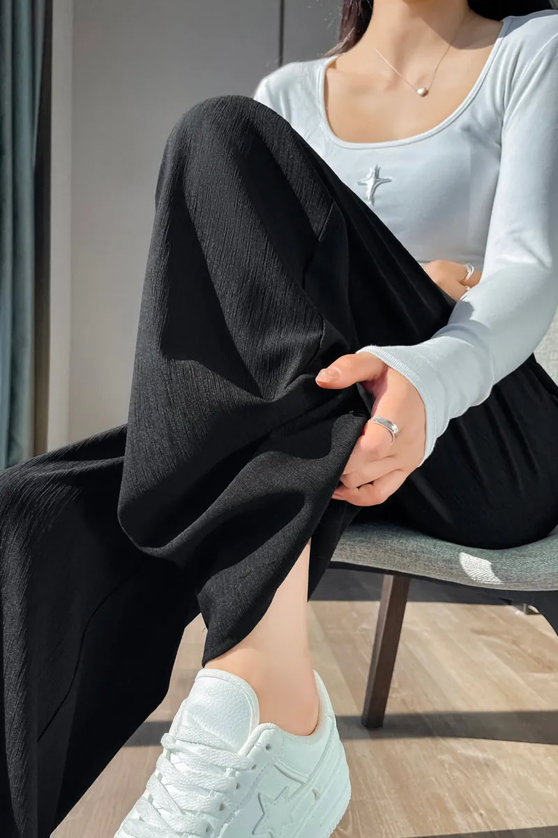 Women's Crinkled Gauze Straight Leg Pants for Effortless Style