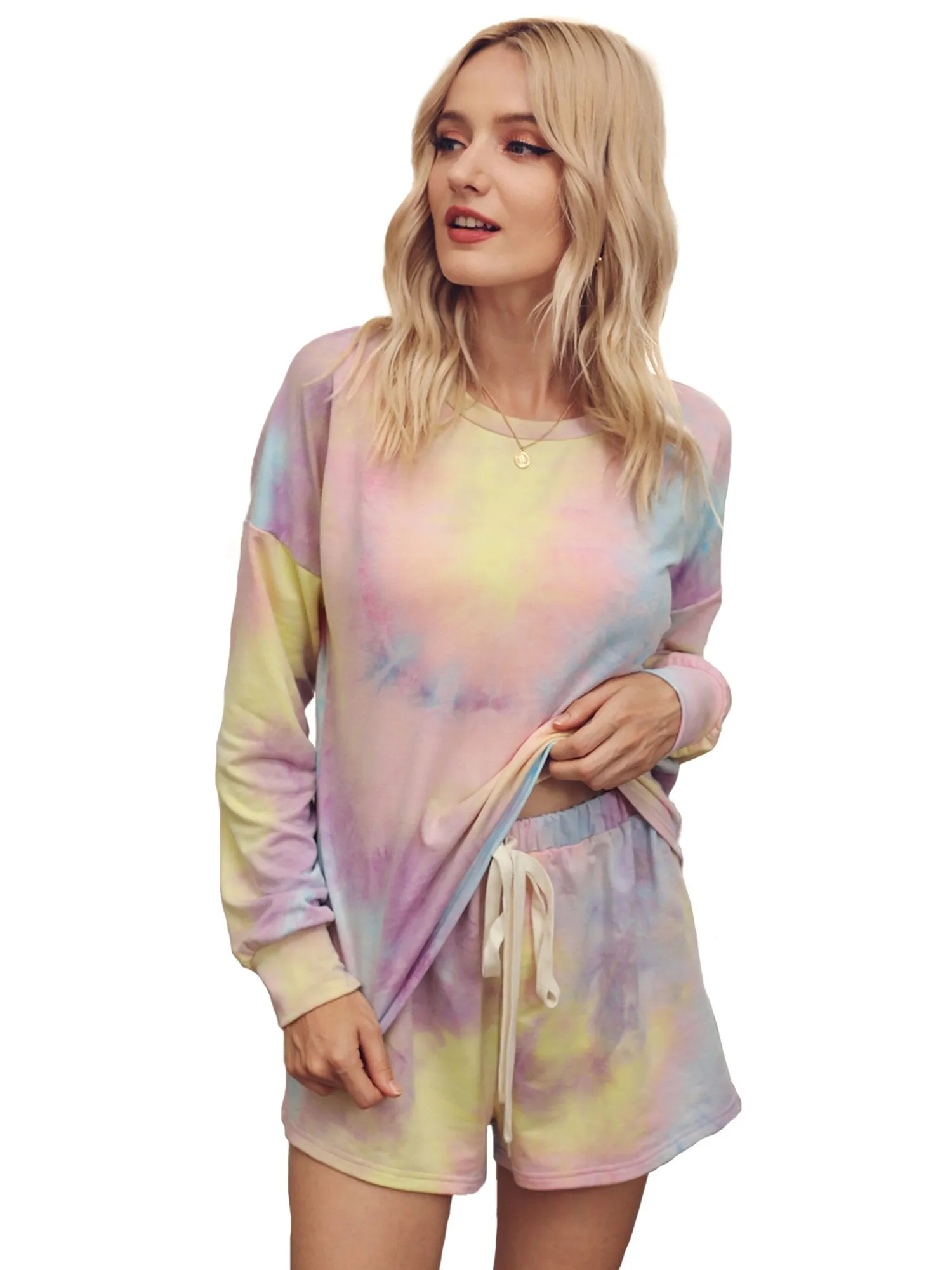 Women's Pajamas Tie Dye Print Long Sleeve PJ Sleepwear Set