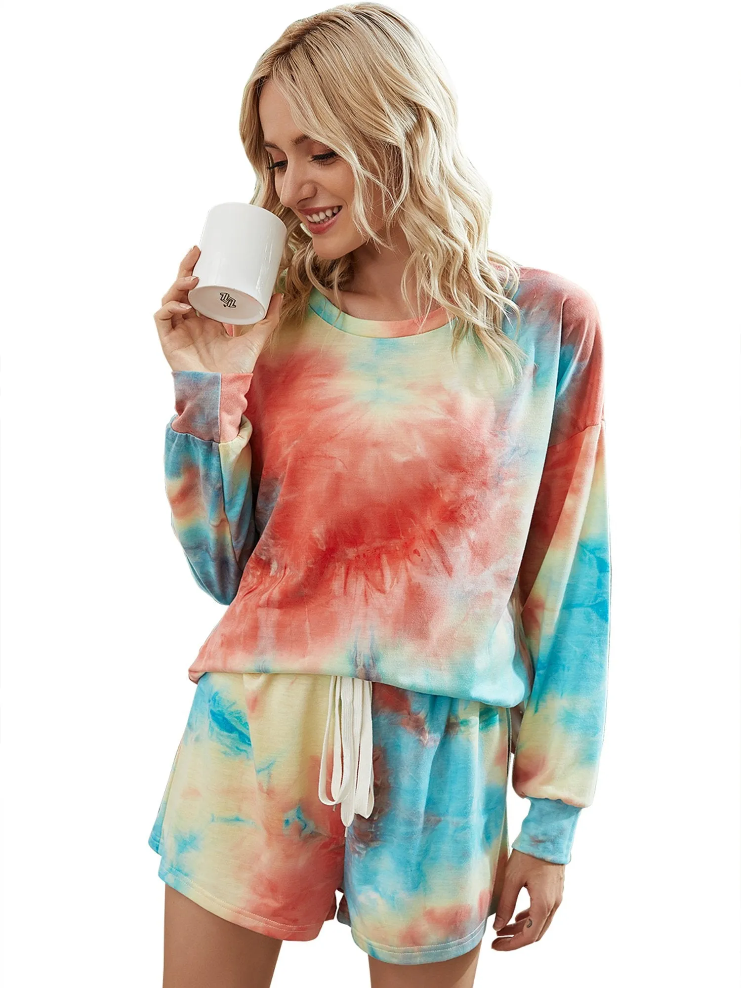Women's Pajamas Tie Dye Print Long Sleeve PJ Sleepwear Set