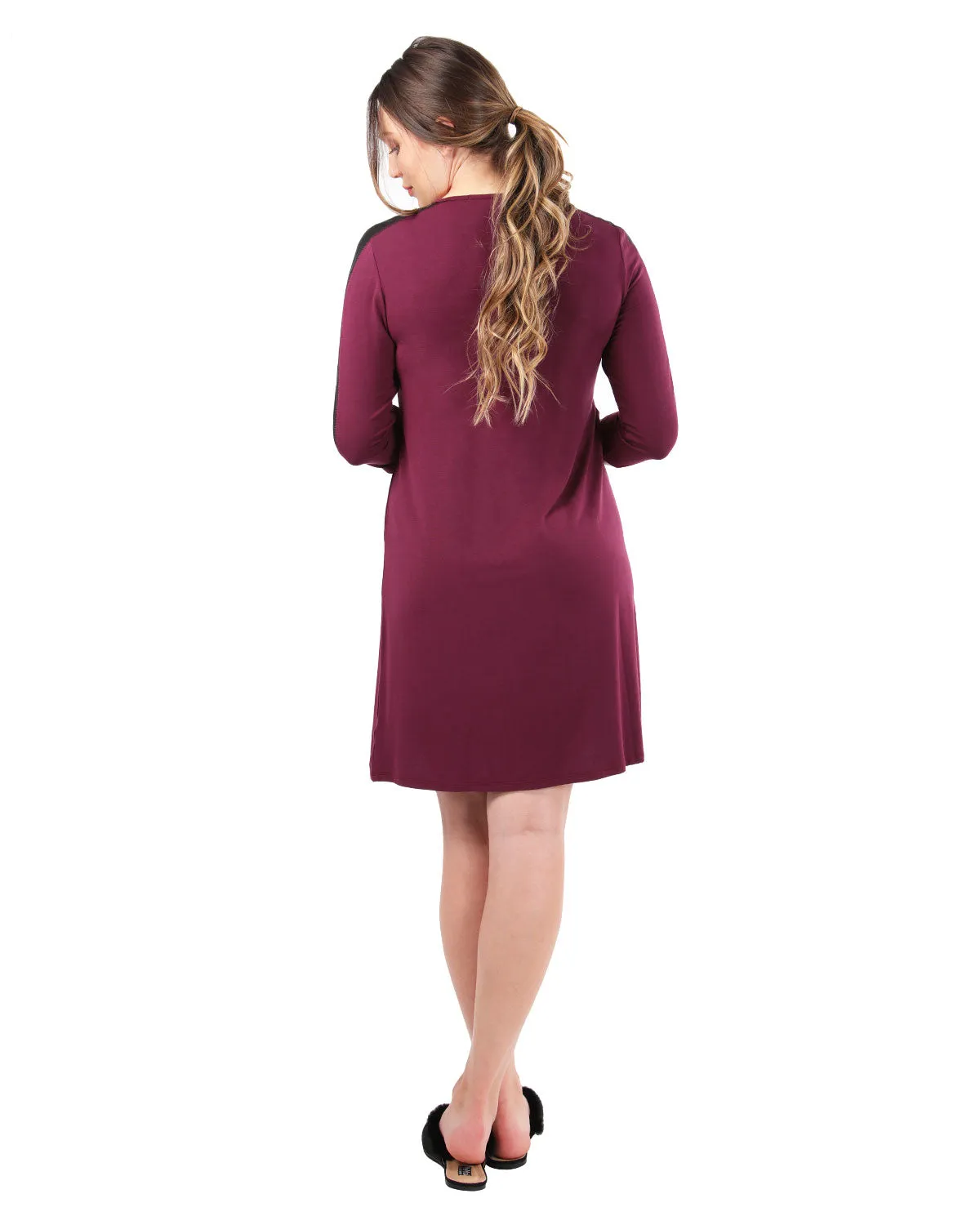 Women's Satin Trim Three-Quarter Sleeve Extra-Long Nightshirt