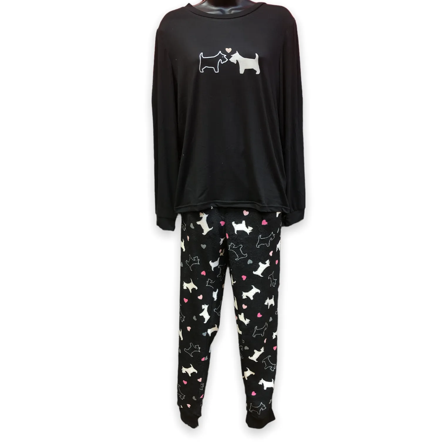 Women's Two Piece Pajama Set with Jersey Knit Top & Plush Flannel Pants