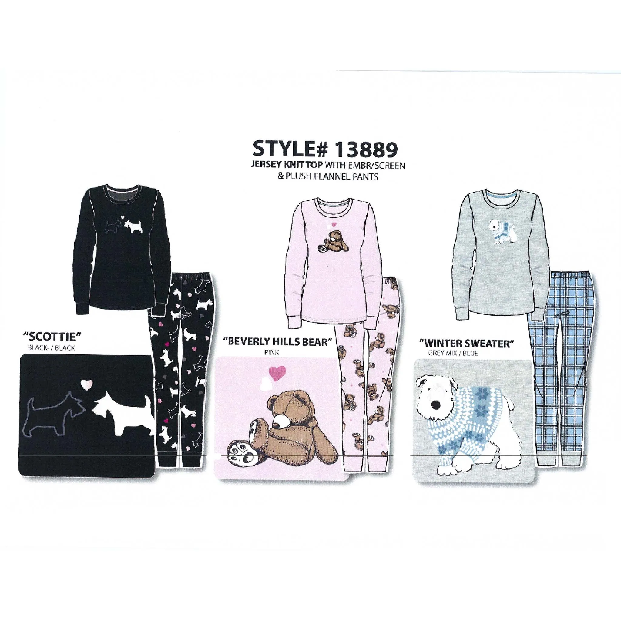 Women's Two Piece Pajama Set with Jersey Knit Top & Plush Flannel Pants