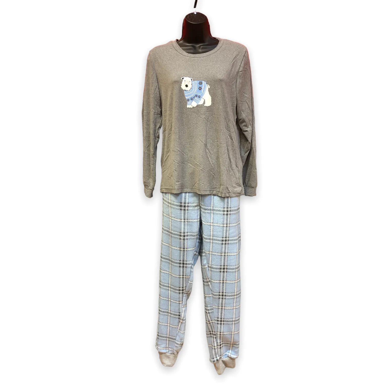 Women's Two Piece Pajama Set with Jersey Knit Top & Plush Flannel Pants