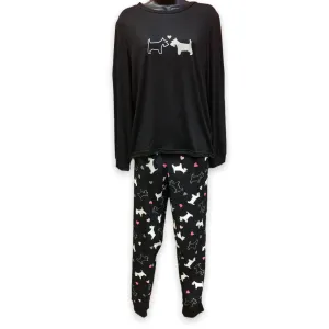 Women's Two Piece Pajama Set with Jersey Knit Top & Plush Flannel Pants