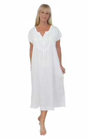 Women's White Cotton Puff Sleeve Long Nightgown