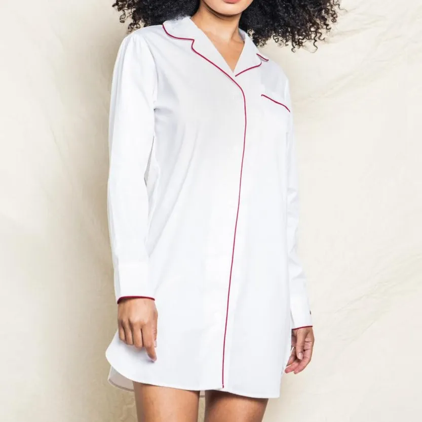Women's White Nightshirt with Red Piping