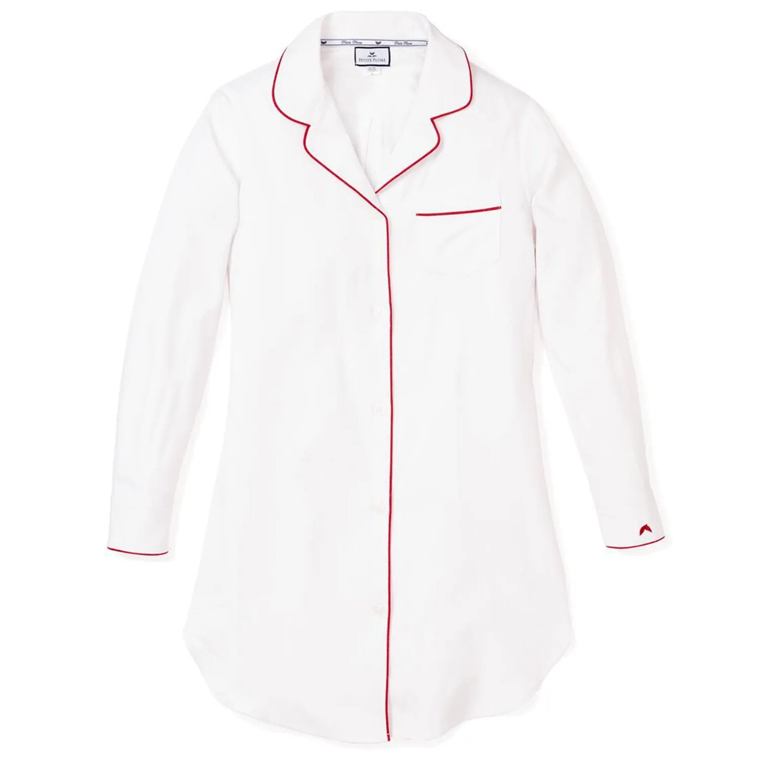 Women's White Nightshirt with Red Piping