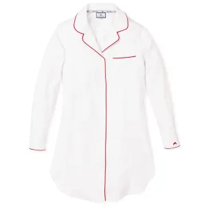 Women's White Nightshirt with Red Piping