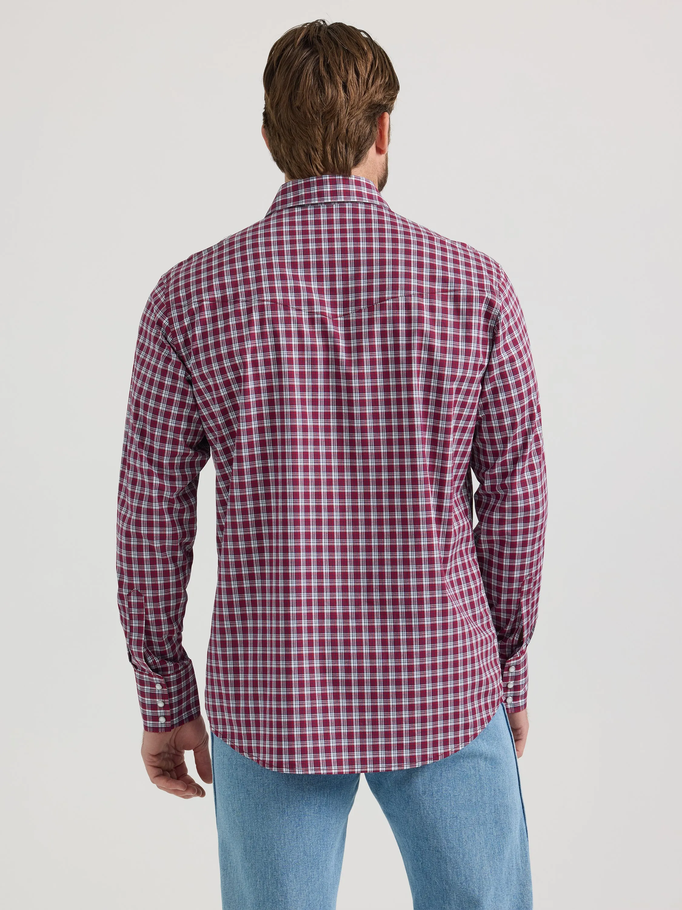 Wrangler Wrinkle Resist Red/White Plaid Western Snap Shirt for Men