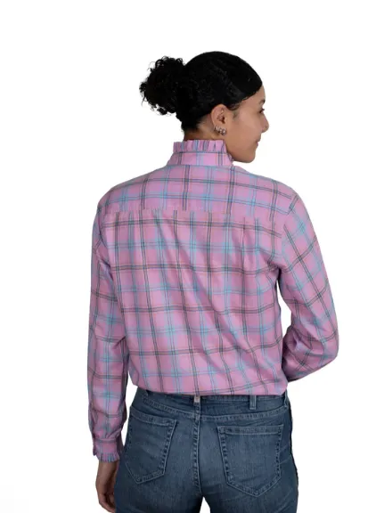 WWLS2436 Just Country Women's Abbey Frill Dusky Pink Pink Plaid
