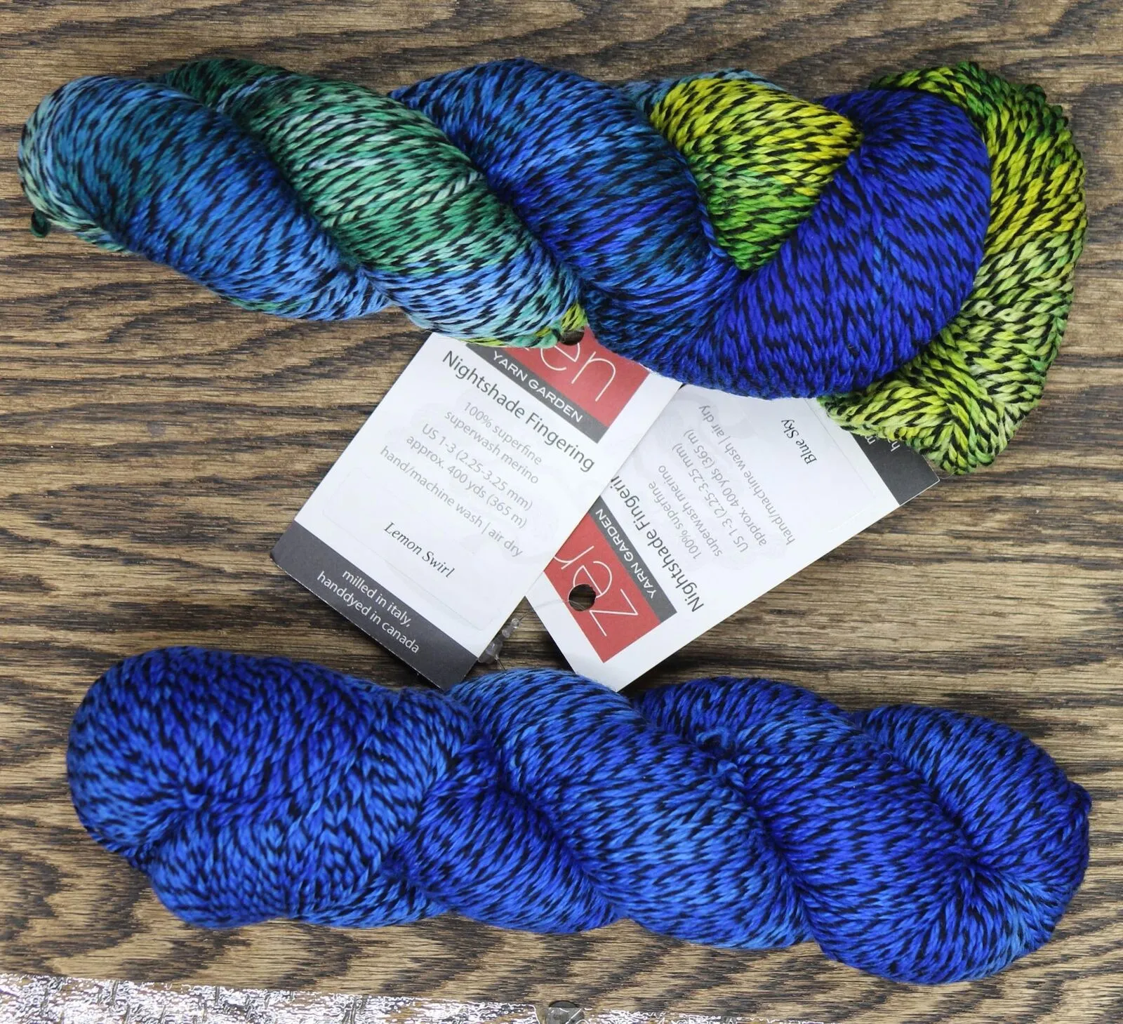 Zen Yarn Garden 2-Pack Blue Sky Lemon Swirl Wool Skein Fingerweight